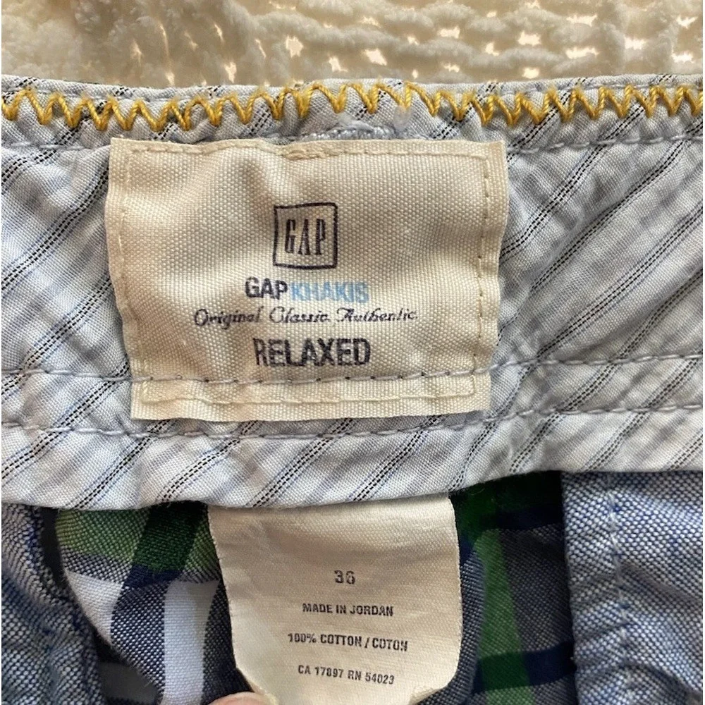 Gap Mens 36 Plaid Cotton Shorts Blue Green‎ Flat Front Casual  Preppy Gulf